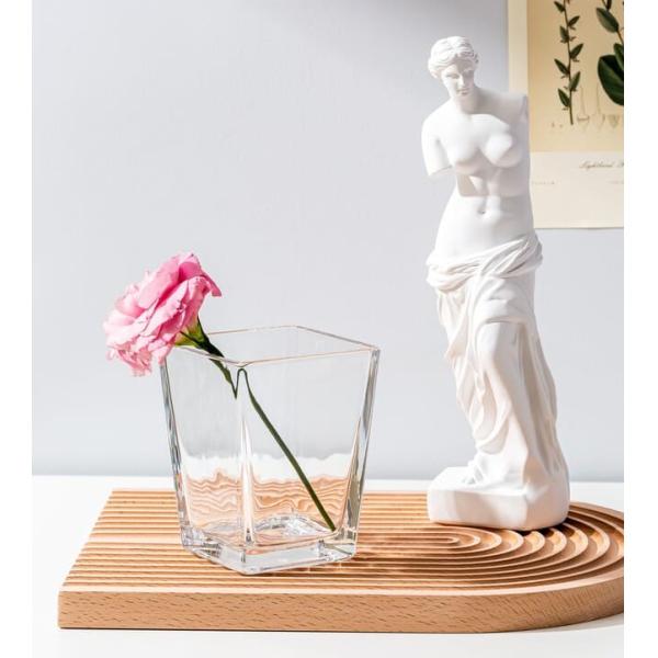 Clear Home Decoration Glass Machine Made Square Tapered Glass Vases 4.65 Inch Tall