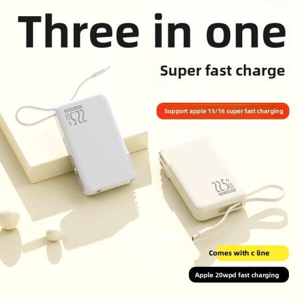 Ultra Thin AC Plug Power Bank 10000mAh 22.5W Fast Charging With Cable