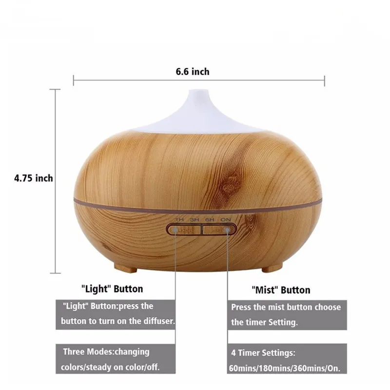 Unique Products 300ml Light Wood Oil Diffuser Innogear Essential Oil Diffuser Aroma Diffuser with Color LED Lights Changing