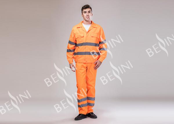 Double Stitching Safety Work Clothes High Visable Orange Jacket Bib Pants Suit