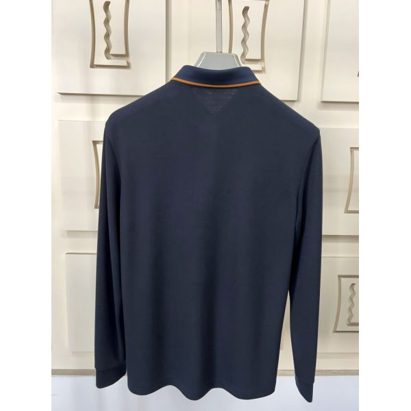 Luxury Men Long Sleeve Polo Shirts with Contrast Collar Classic Design Embroidered Logo, Multiple Colors for Business & Casual