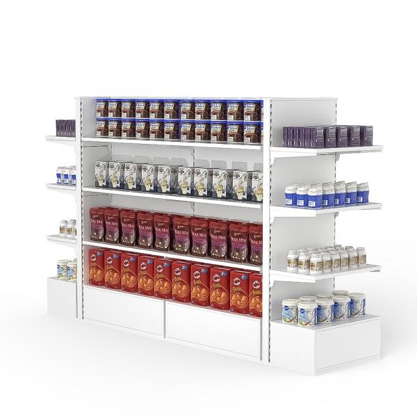 Custom Lozier Island Metal Display Rack Retail  Gondola Shelving Units For Snacks Beverage