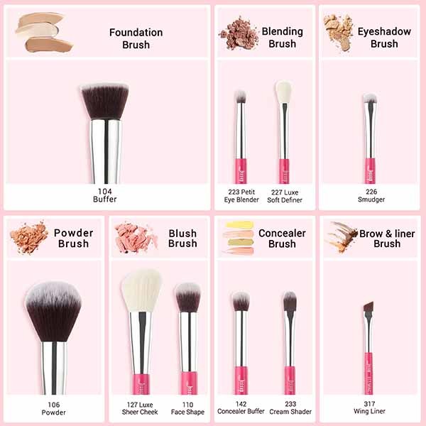 Rose Carmine Natural Makeup Brushes Set