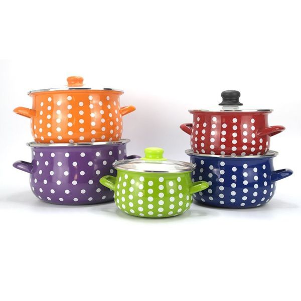Daily Use 5 PCS Enamel Casserole Set Rust Proof Multi Purpose Kitchen Cookware