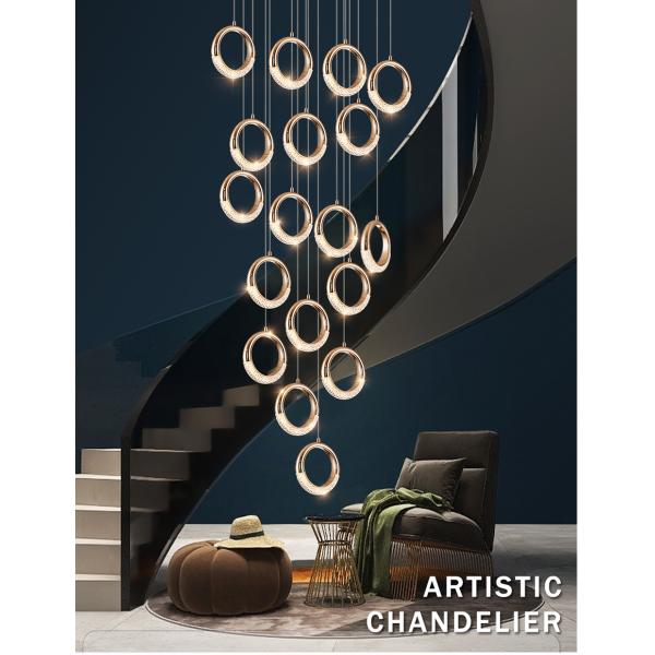 Luxury Crystal Chandelier For Staircase Led Home Decor Light Fixture Modern Creative Rings Chandelier(WH-NC-53)