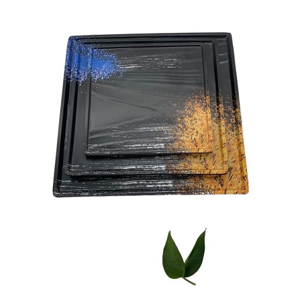 Square Melamine Outdoor Plates Matte Camping Picnic Melamine Plates 12''