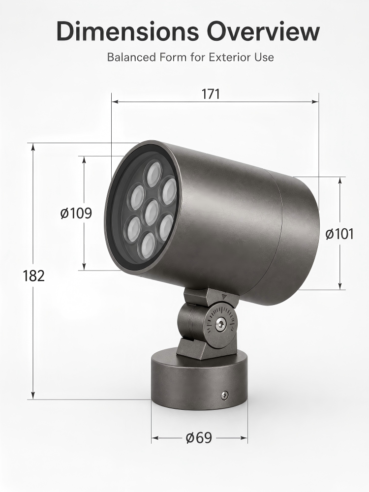 T100 IP65 Led Landscape Spotlight 7 Lens Adjustable Outdoor Led Spot Lights 80lm/W