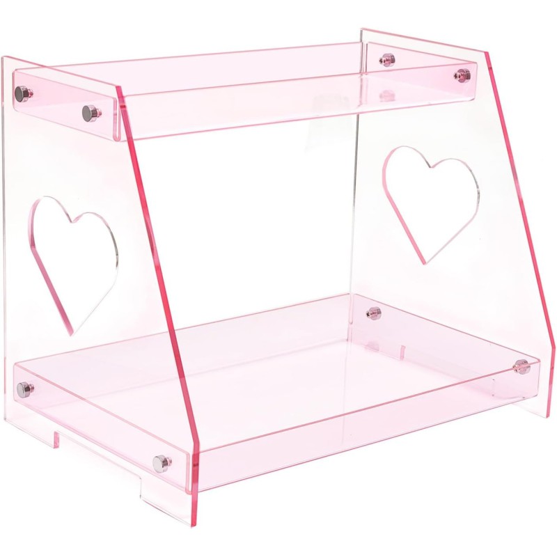 Custom-made 2-Tier Pink Heart Acrylic Tray Vanity Perfume Skincare Organizer Countertop Display Shelf