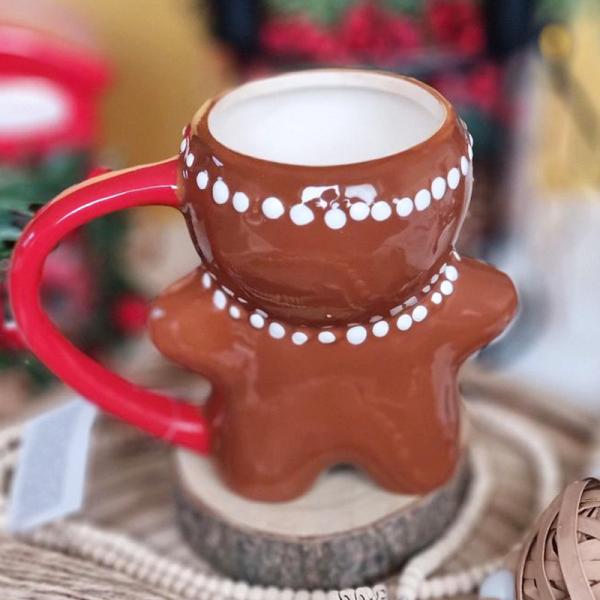 HANDGRIP 3D Cartoon 10OZ Cute Gifts Ceramic Gingerbread Man Coffee Mug for Christmas