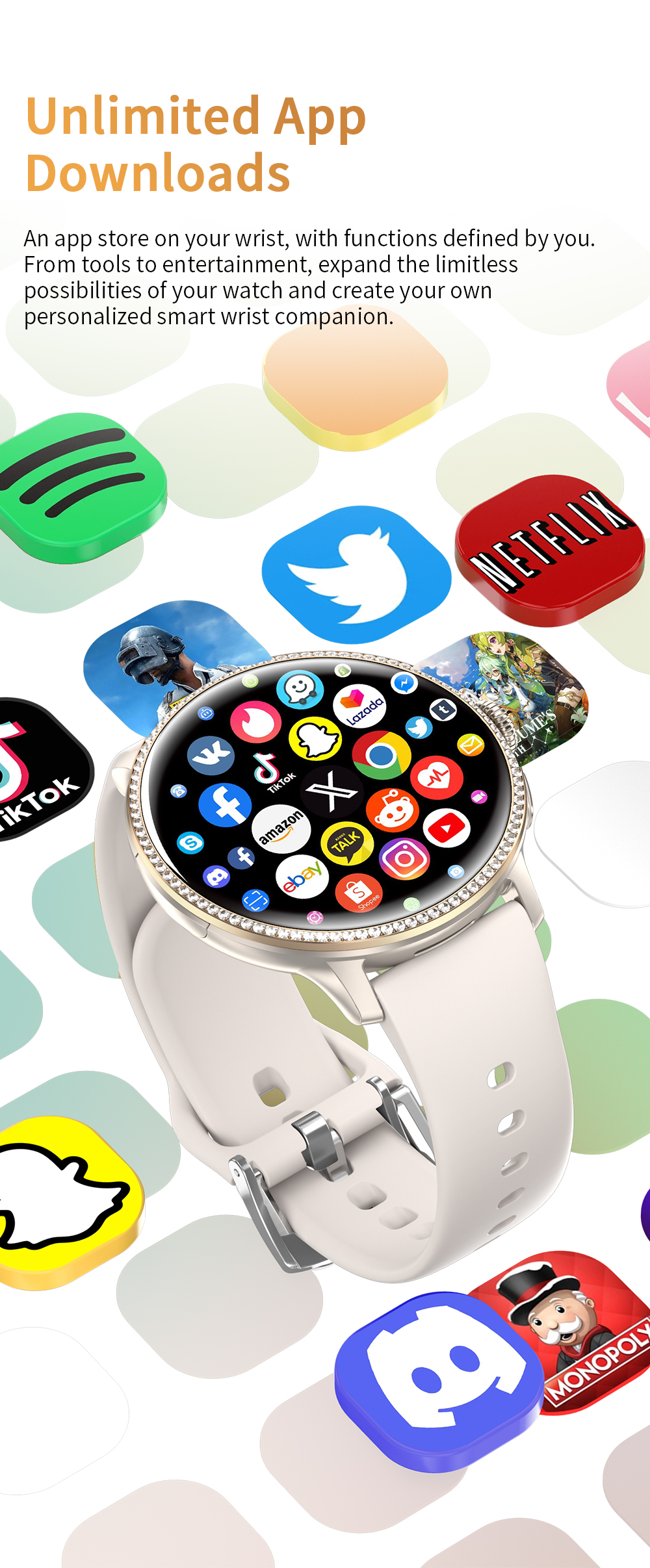 H80 4G Android Women Smart Watch AMOLED Display 3GB+32GB Storage NFC SIM Card Video Call IP68 Waterproof AI Voice Assistant