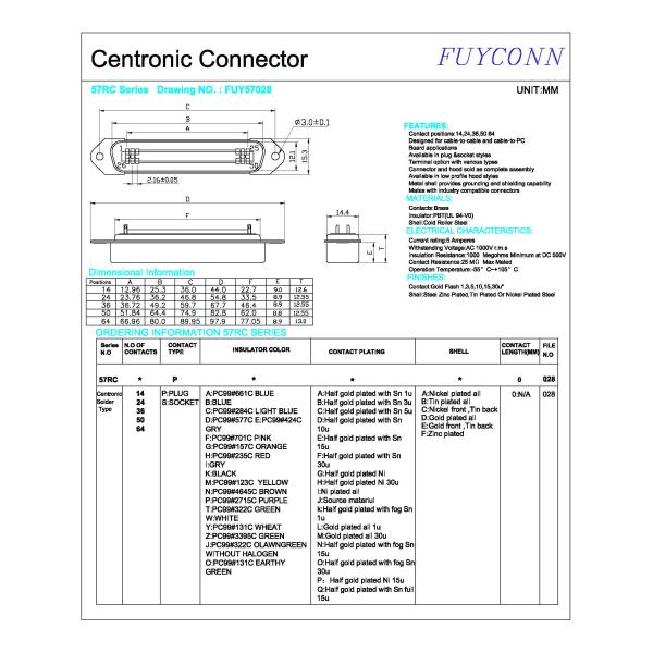 64Pin Centronics разъем-вилка припоя соединителя 32pairs