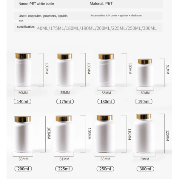 Custom Factory Food Grade 140-300ml White Pet Plastic Supplement Pill Capsule Tablet Chewing Gum Bottles With Flip Top God Cap
