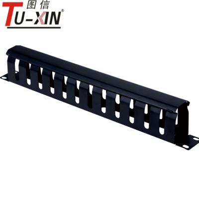 Black 19 Inch Rack Accessories 1U / 12 Port Rack Mount Metal Cable Management