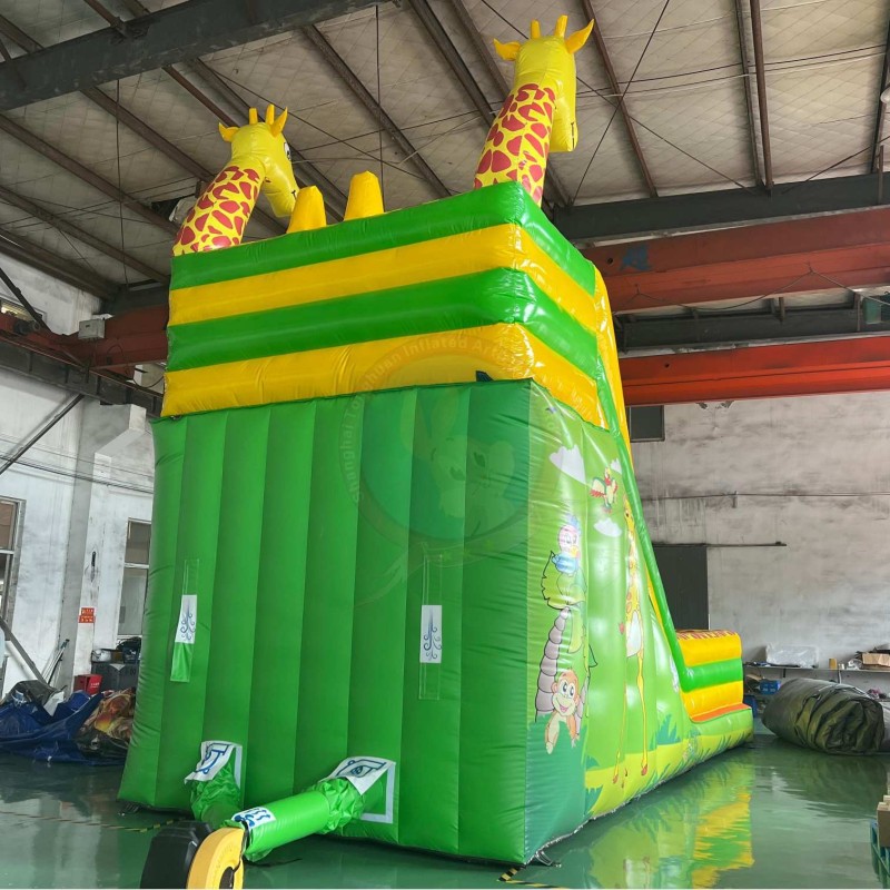 Custom Giraffe Inflatable Slide Large Animal Theme Playground with Climbing Lane High Slide Structure Safety Netting Commercial Rental Event Equipment