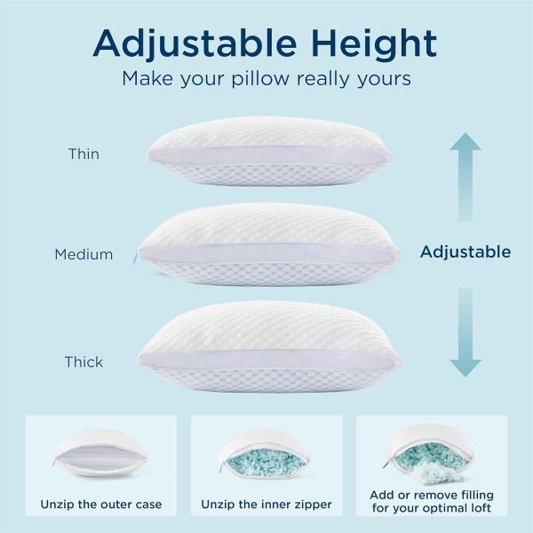Rayon Derived from Bamboo Cooling Pillow with Adjustable Loft and Anti-Static Comfort