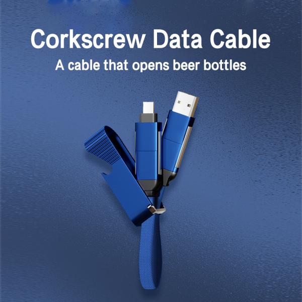 Cable de données multi-fonctionnel à tire-bouchon à double usage pour charger la bière ouvrir le support OEM 3A sortie CC60W/CL27W
