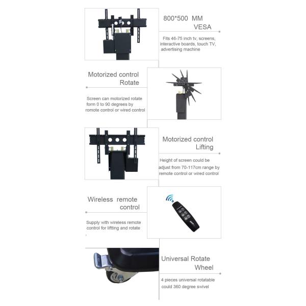 70cm Lifting Metal Electric Touch Mobile TV Rack For Showroom