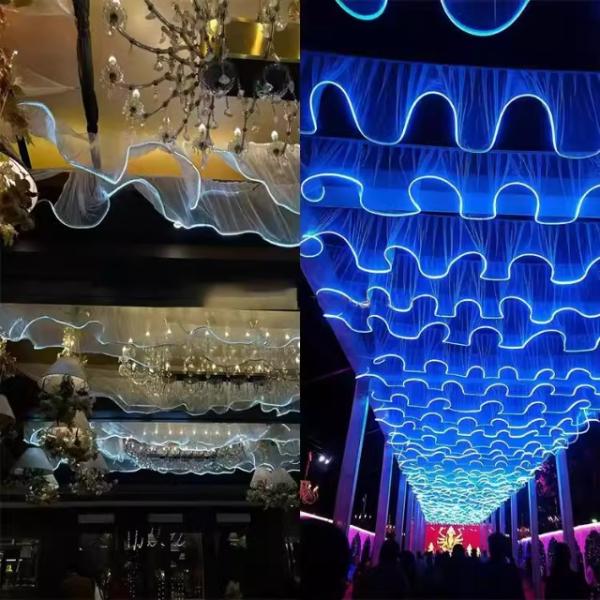 Cortina de techo de boda de luz blanca con banda de luz LED para salón de baile
