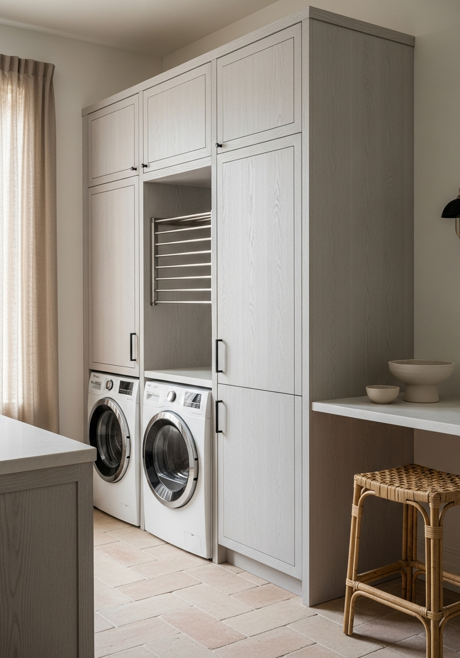 Sun-Bleached Laundry Cabinet with Drying Rack in 304 Stainless Steel