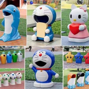 Cartoon Fiberglass Trash Bin with 30 Liters Capacity and Weather Resistant for Outdoor Use