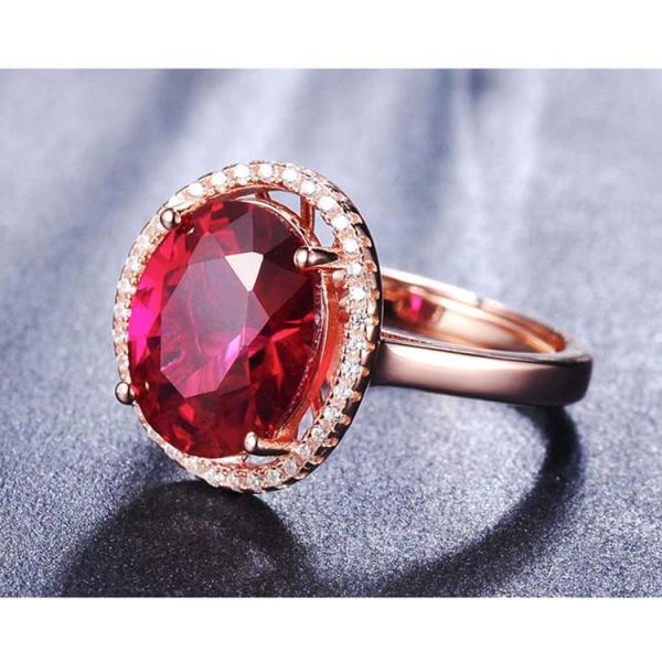 Rose Gold Plated 925 Silver Ring with Red Cubic Zircon Princess Wedding Ring (R12282)