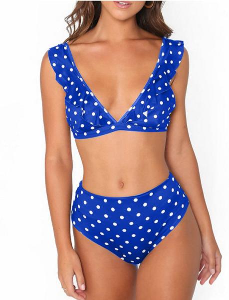 2018 Sexy High Waist Bikini Women Swimwear Push Up Swimsuit Ruffle with spot flounced on shoulder