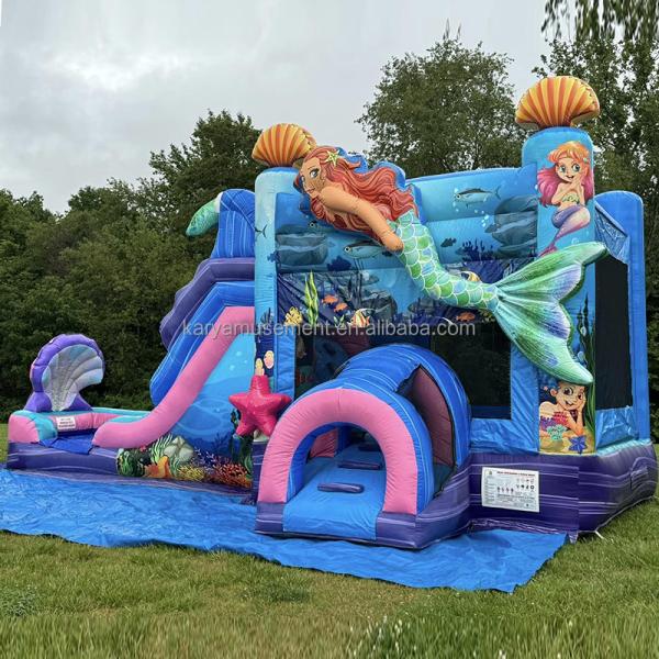 Kids Bouncy Castle Mermaid Theme Inflatable Bounce House with Slide Customized Color