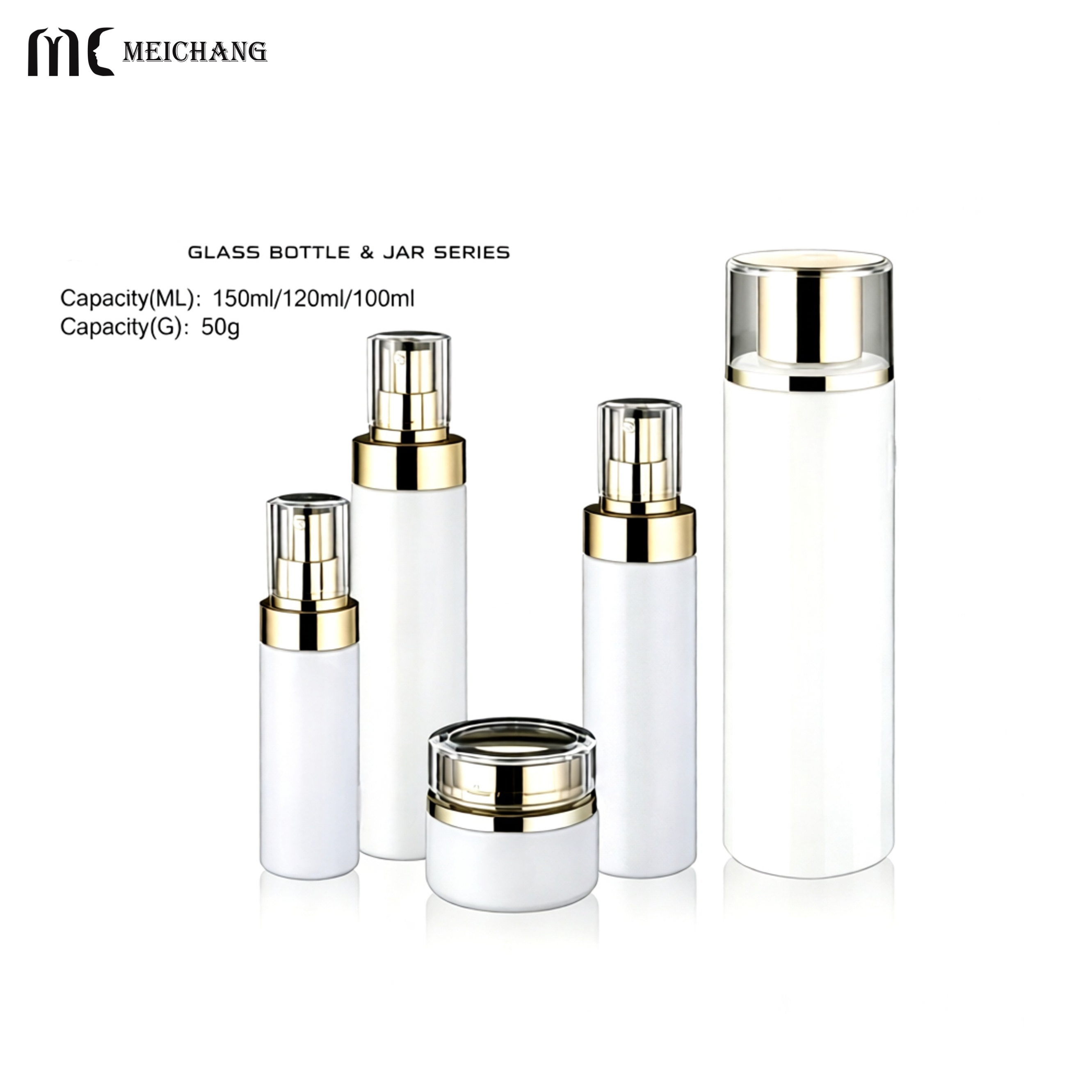 50g/100ml/120ml/150ml Premium Electroplated Glass Skincare Packaging Set with Crystal-Look Caps (MC-329)