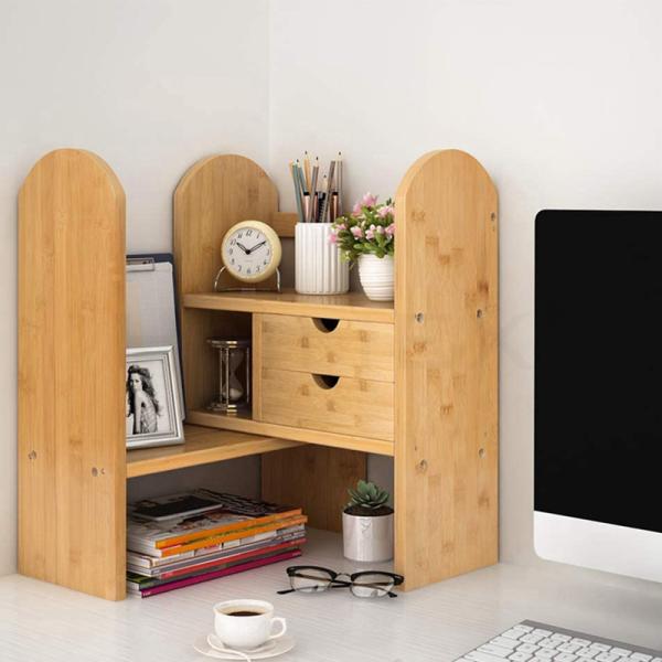 Office Organizer Customized Logo Multifunctional Design Bamboo Wall Counter Storage Rack