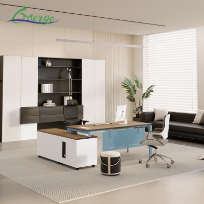 Functional Cable Management System Commercial Manager Office Desk with Wood/Steel Construction and Laminate Finish