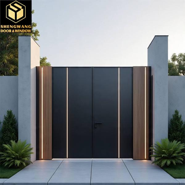 Resistencia al fuego con puertas de jardín de aluminio marrón y cerraduras inteligentes para puertas laterales de aluminio