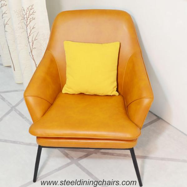 Furniture Leather Covered Leisure Yellow Accent Armchair With Black Metal