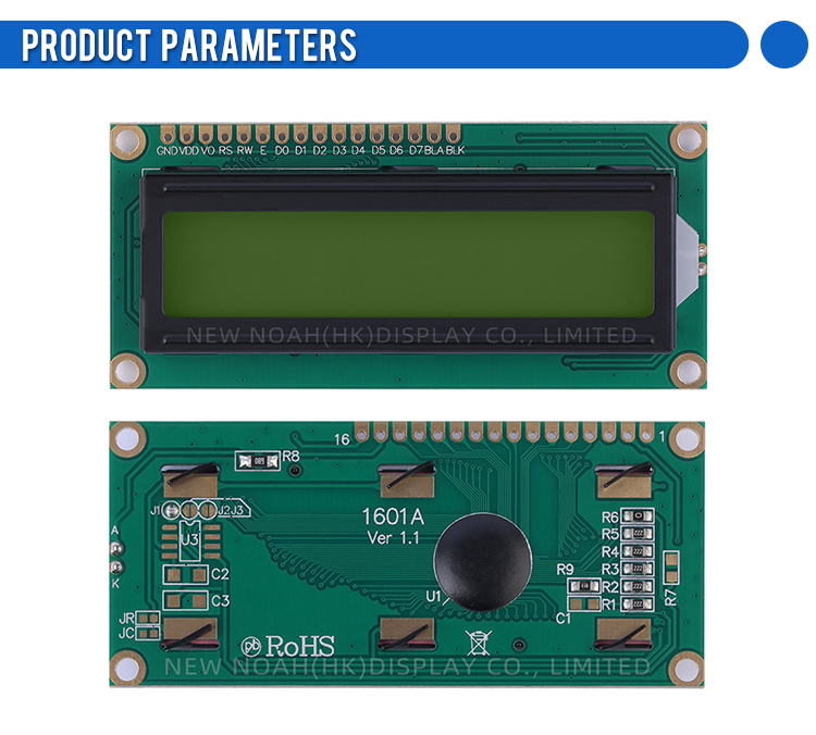 European Yellow Green Film 1601A Character LCD Module 1.5 Inches High Brightness LCD Screen