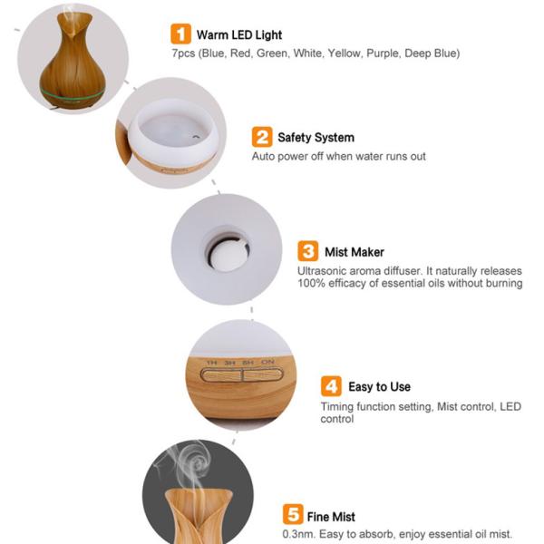 Ultrasonic Wood Grain 400ml Aroma Essential Oil Diffuser