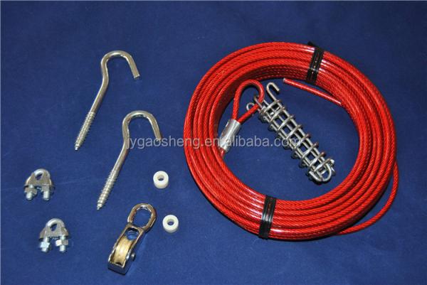 High Tensile Strength 1570-1960MPa ISO9001 Certified Steel Wire Rope Dog Tie Out Cable and Run Trolley