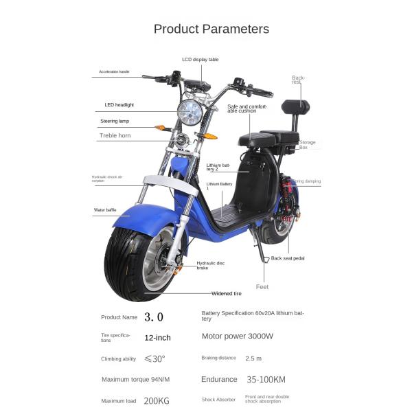 48V 1000W Electric Motorbike for Adults 14 Inch High Speed Electric Motorcycle Scooter