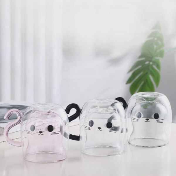 Custom Capacity Double Wall Glass Mug Heat Resistant Dishwasher Safe Coffee Glasses