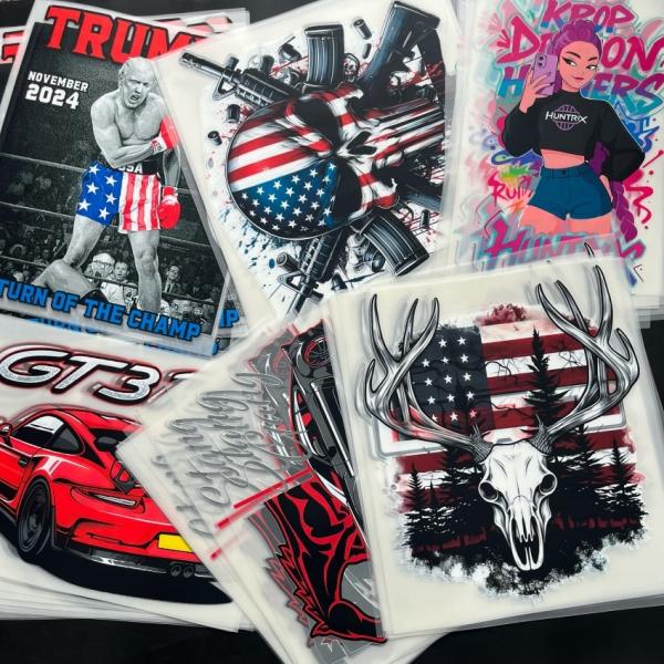 Wholesale Custom DTF Heat Press Stickers - Patriotic Skull American Flag Grunge - Soft Plastic Ready to Press for T Shirts - USA Independence Design