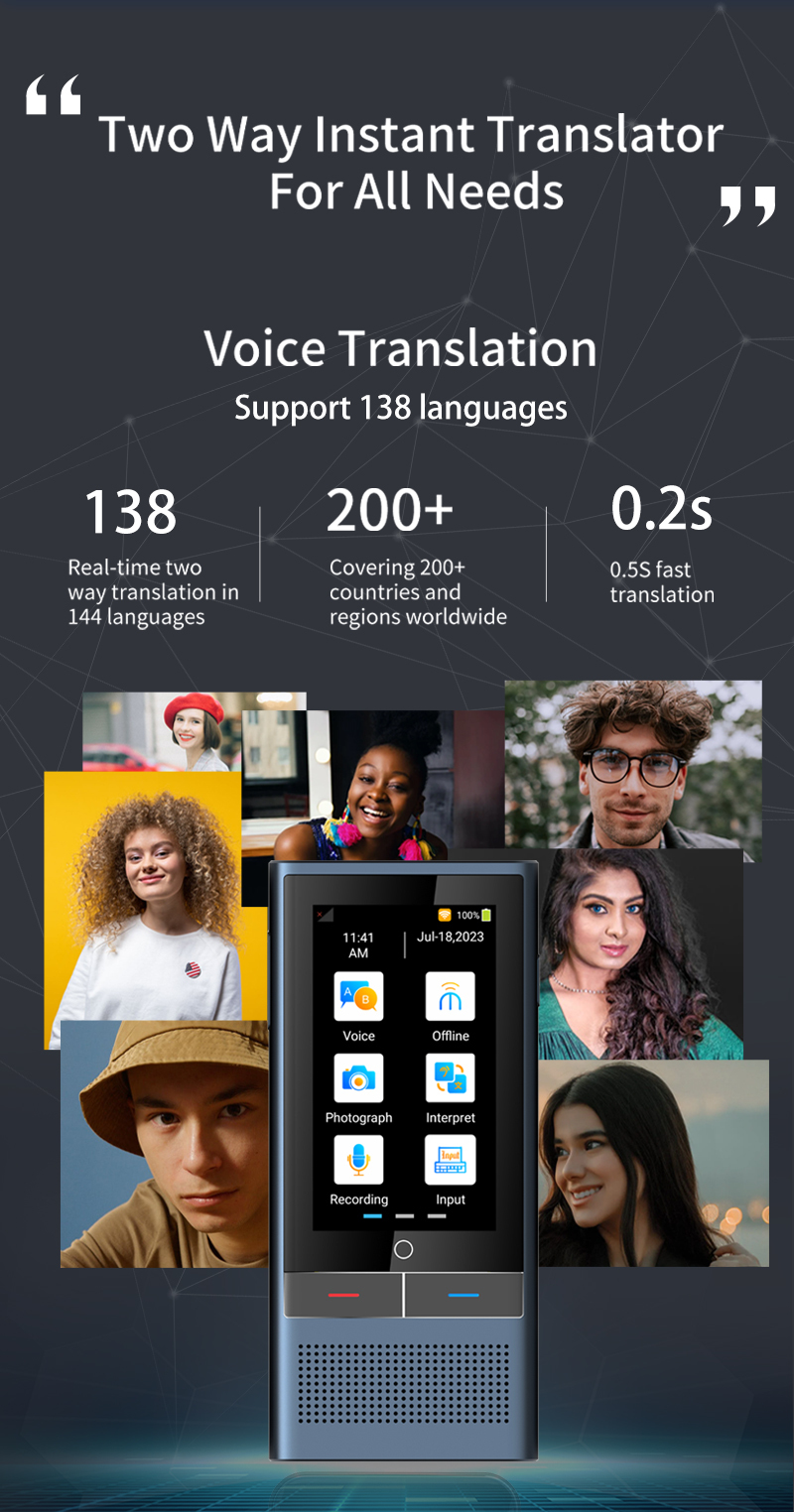Multi Languages 4G Simcard Translator Online / Offline Two Way Voice Translator For Study Travel