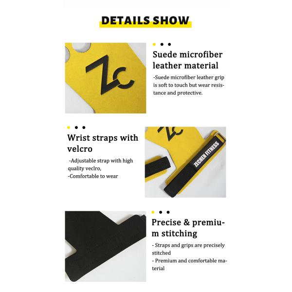 3 Holes Crossfit Hand Grips Yellow Suede Microfiber Leather Palm Protector Gloves