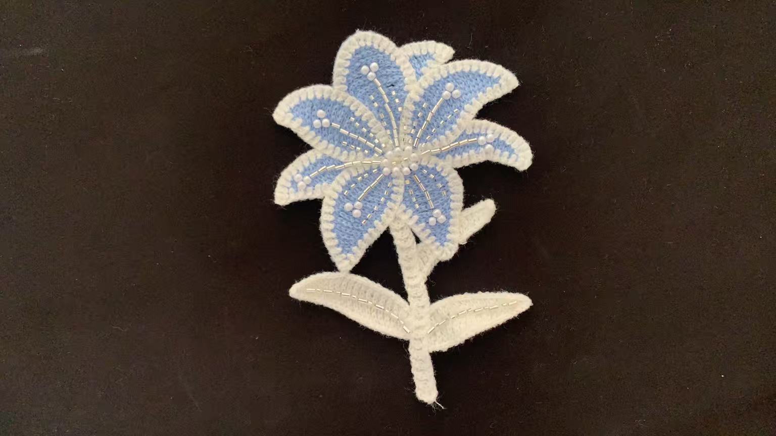 Machine Towel Embroidery Lily Patch, Beaded Floral Embroidered Applique for