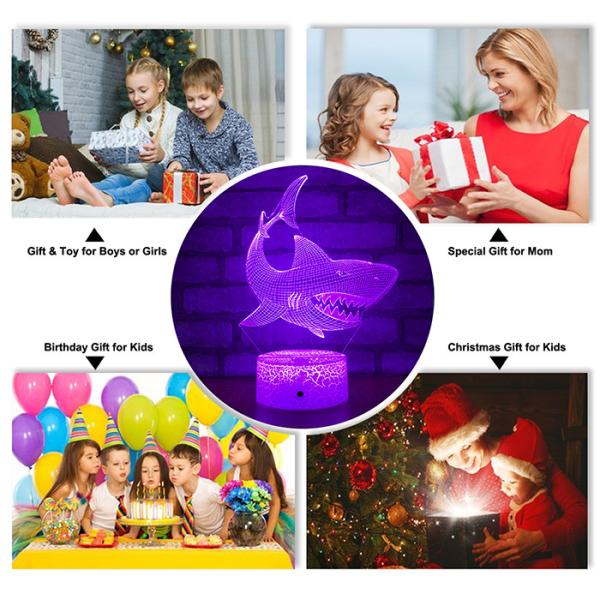 Lámpara de la ilusión LED de Multiscene RGB 3D, luz teledirigida de la noche del tiburón 3D