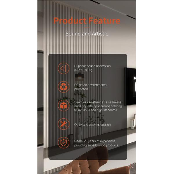 Élégance panneaux acoustiques en ardoise de bois avec la texture de grain de bois pour le salon