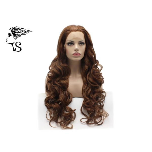Dark Brown Synthetic Long Curly Lace Front Wigs , Colored Synthetic Wigs No Shedding