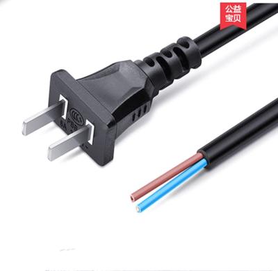 High quality 2 pin copper black power cord with striped end 10A/16A power cable