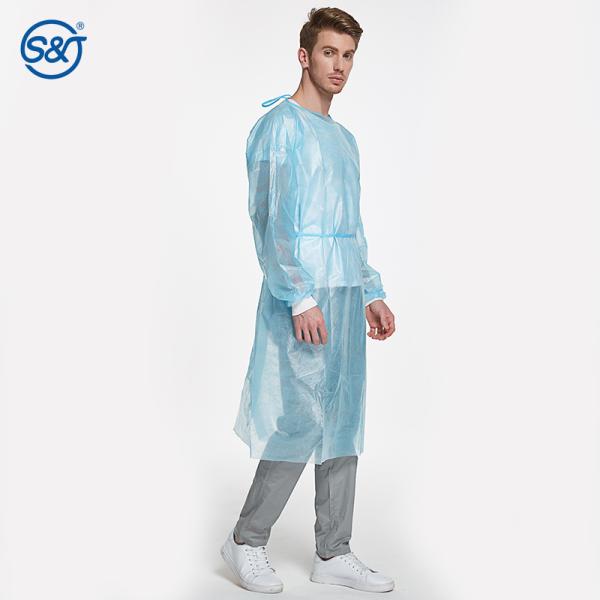 S&J Disposable Impermeable Isolation Gown PE Coating Over PP Layer for Excellent Fluid and Tear Resistance Hospital Uniform