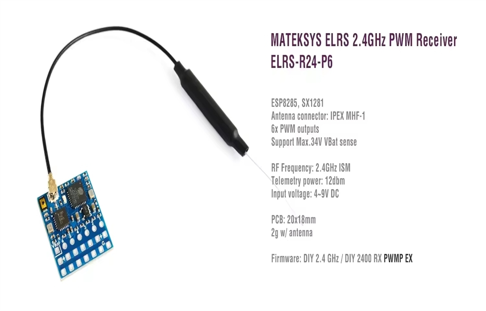 wholesale mateksys matek elrs-r24-p6 r6 expresslrs 2.4g 6ch pwm 3.0 vbat voltage for rc racing drones