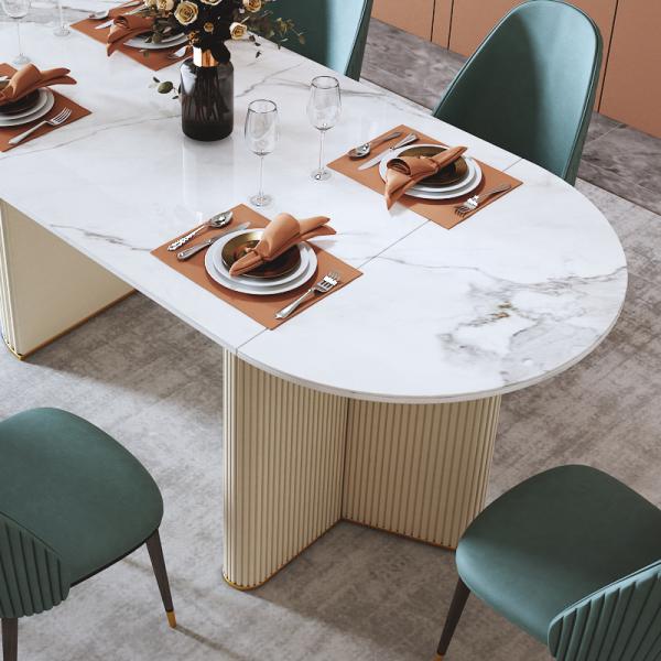 Rock Board Oval Foldable White Base Dining Table For Office