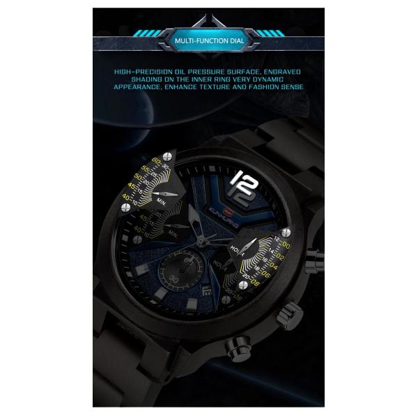48mm Case Adult Wood Chronograph Quartz Watch