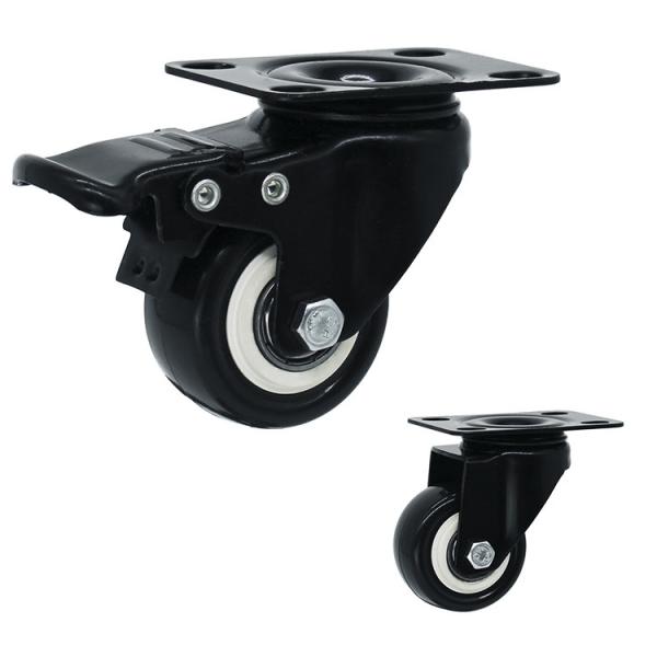 2 Inch Black PVC Wheel Soft Swivel Plate Casters Of Light Duty For Furniture